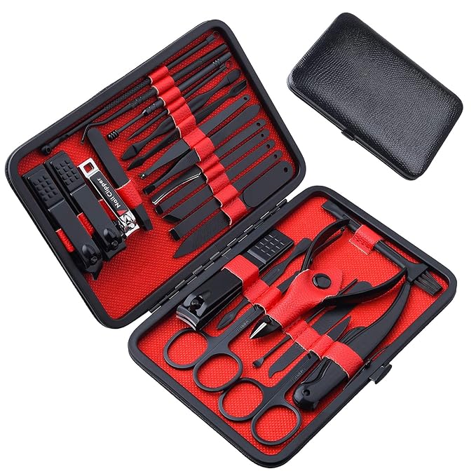 26 PCS Nail Clippers, ONEHERE Premium Manicure Set, Professional Grooming Gift Kit, Pedicure Kit, Facial, Hand, Foot, Cuticle Nail Care Tools, Fingernail Clippers with Luxurious Portable Travel Case