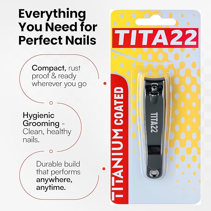 TITA22™ Nail Clipper with Titanium Coating, Ultra Sharp, Sturdy, Rust-Proof, Long-Lasting, Fingernails & Toenails Clipper Cutter with Nail File, Suitable for Men & Women, (1 Piece)