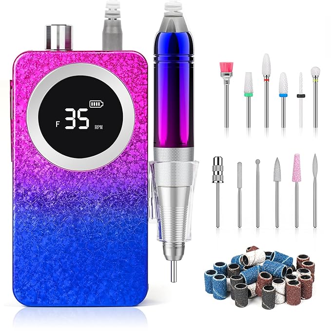 Professional Electric Nail Drill Machine, Gradient Color 35000 RPM Rechargeable Efile Nail,with TFT Display Portable Electric Nail File for Acrylic Nails Manicure Pedicure