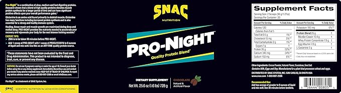 SNAC Pro-Night Quality Protein Blend for Nighttime Muscle Recovery, Chocolate