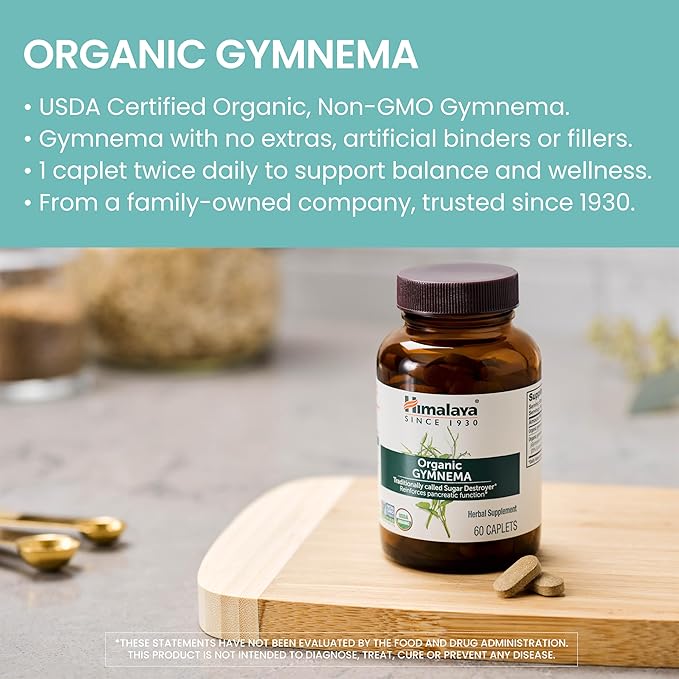 Himalaya Organic Gymnema Sylvestre - Herbal Glucose Metabolism Support - USDA Organic, Non-GMO, Vegan, Gluten Free, 700 mg, 60 Caplets (Pack of 2)