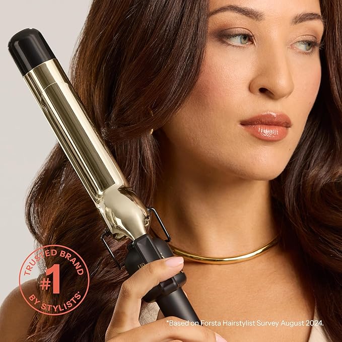 HOT TOOLS 24K Gold Professional 3/4" Extended Barrel Curling Iron with Clamp for Defined Curls - 24K Gold Technology for Long-Lasting Results & Longer Barrel for Easy Styling