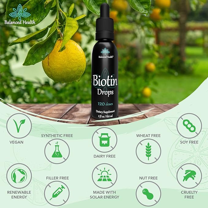 Biotin Drops - 120 Servings, 2oz, Lemon Flavor, Promote Healthy Hair Skin and Nails