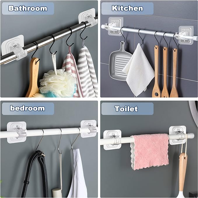 10PCS Curtain Rods No Drilling,Bracket No Drill Curtain Rod Brackets Self Adhesive Curtain Rod Holders Nail Free Adjustable Curtain Rod Hooks Curtain Hangers for Bathroom Kitchen Bathroom Hotel