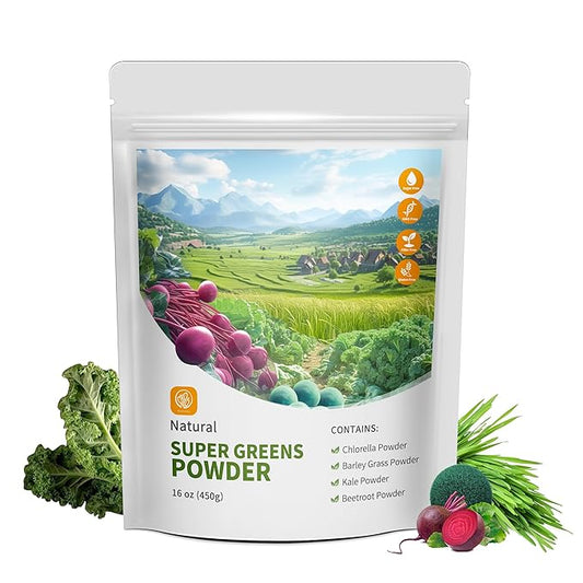 Greens Powder Superfood for Immune Support With 16 oz，Greens Powder Smoothie Mix with Chlorella, Barley Grass, Kale & Beetroot Smoothie Booster, Chlorophyll Providing Greens.