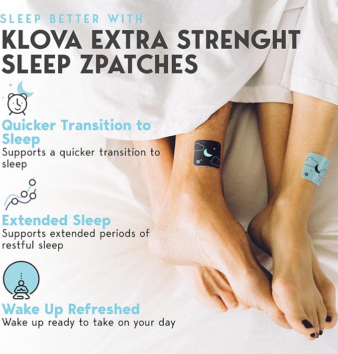 Klova Extra Strength Sleep Patches for Adults for Longer-Lasting Rest & Clear Morning Energy, with 6mg Melatonin and Natural Ingredients Like Valerian, Passion Flower, L-Theanine & More
