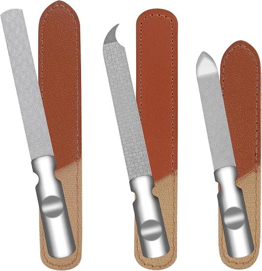 Stainless Steel Nail File (3 Pack) for Natural Nails, Metal Nail Files with Sharp Pointed Tip Fingernail File Sheath Case Double Sided Reusable Flat File Manicure Tool Home Salon Travel Use Men Women