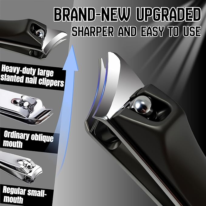 Large Slanted Nail Clippers,Ultra Sharp Heavy Duty Clippers with Ergonomic Lever,Toenail Clippers with Frosted Non-Slip Handles,Comes with a Leather case,Making it More Suitable as a Gift -Black