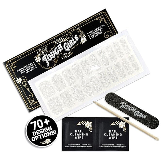 | 20 Exquisite Gel Nail Polish Strips w/Application Accessories - No UV/LED Lamp Required (Clear & Glitter)