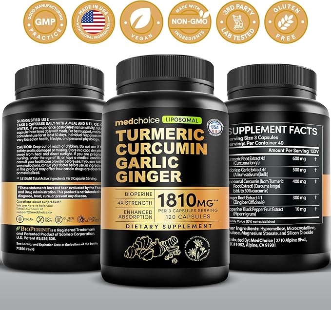 Liposomal Turmeric - High-Absorption Curcumin Supplements, Non-GMO Blend for Digestive Comfort & Daily Support - Organic Turmeric Supplement with Black Pepper (120ct, Pack of 1)