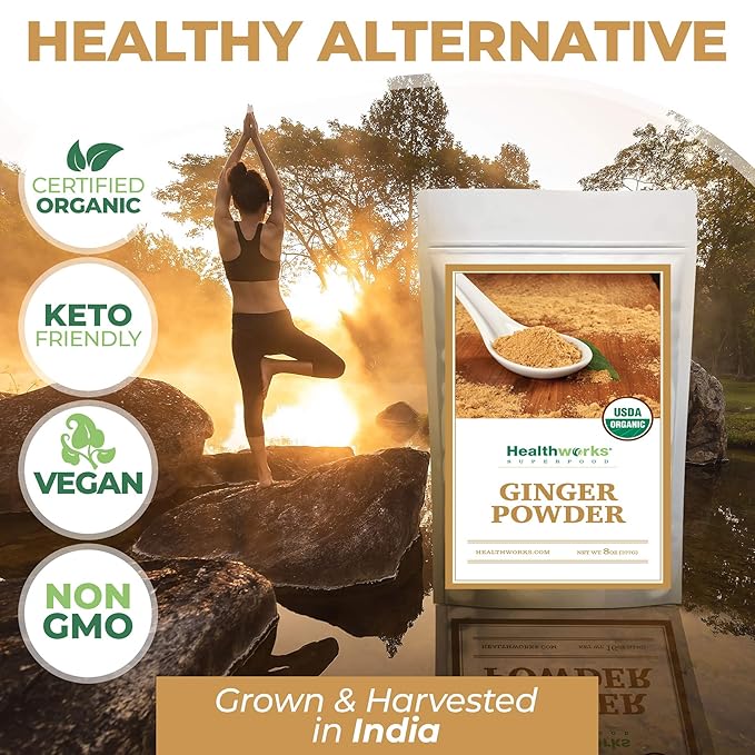 Healthworks Superfoods Organic Ginger Powder - 8 Oz - Ground, Raw & All-Natural - Keto, Vegan - Great with Coffee, Tea & Juices - Superfood/Spice