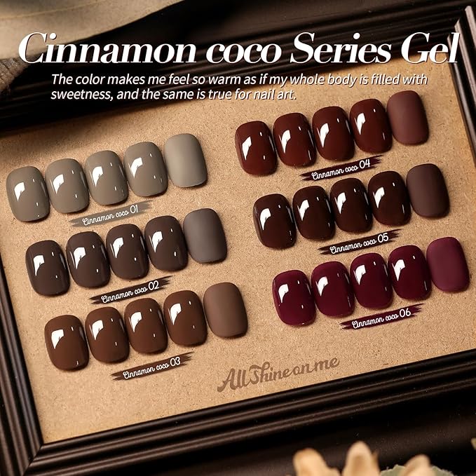Born Pretty Fall Winter Gel Nail Polish Burgundy Wine Red Caramel Brown Coffee Autumn Gel Polish Set Gel Nail Kit Christmas Gift Nail Art Manicure Collection 6PCS 7ML