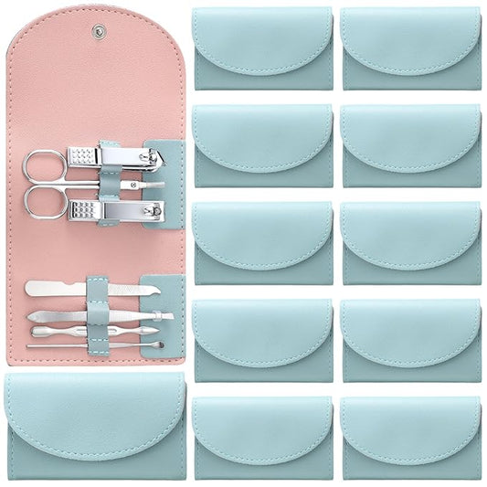 12 Set Manicure Set Bulk Mini Manicure Nail Clipper Kit 7 in 1 Stainless Steel Professional Nail Care Pedicure with Travel Portable Bag Grooming Kits for Christmas Women Men Home(Green)