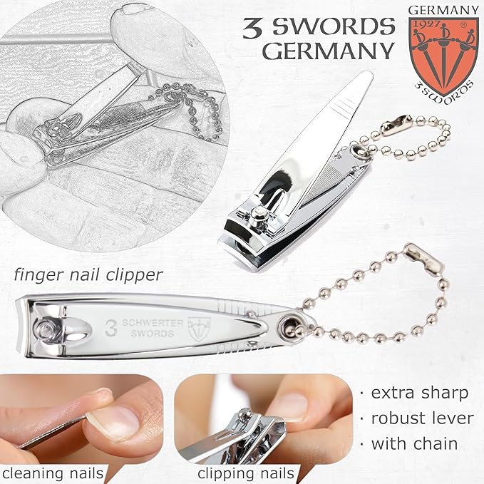 3 Swords Germany - Brand Quality 4 Piece Manicure Pedicure Grooming kit Set Tweezers File Clipper Fashion Leather case in Gift Box, Made by 3 Swords