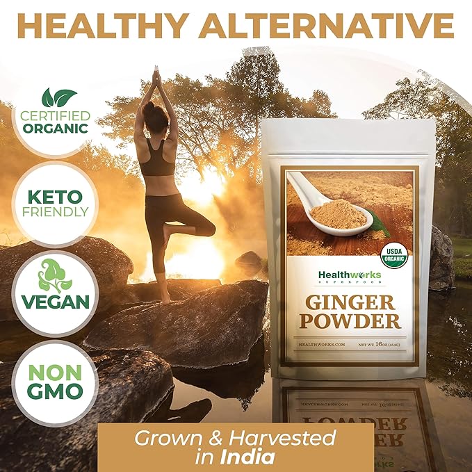 Healthworks Superfoods Organic Ginger Powder - 16 Oz / 1 Lb - Ground, Raw & All-Natural - Keto, Vegan - Great with Coffee, Tea & Juices - Superfood/Spice