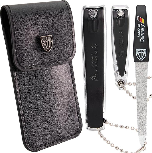 3 Swords Germany – Brand Quality fingernail & toenail Clipper, Manicure, Pedicure Nail Care by with Metal Nail File and case, Black Edition