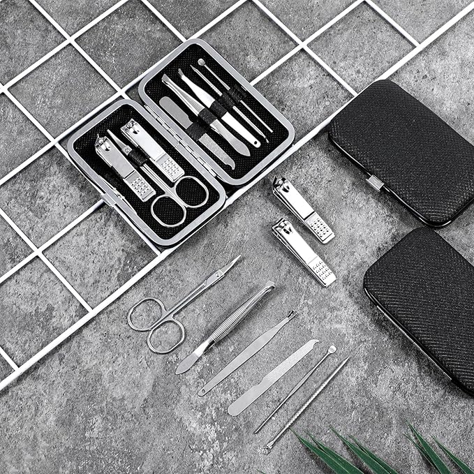 12 Sets Manicure Set Bulk Nail Clippers Pedicure Kit for Men, Nail Grooming Pedicure Kit with Case Travel 8 in 1 Stainless Steel Professional Nail Care Tools Set