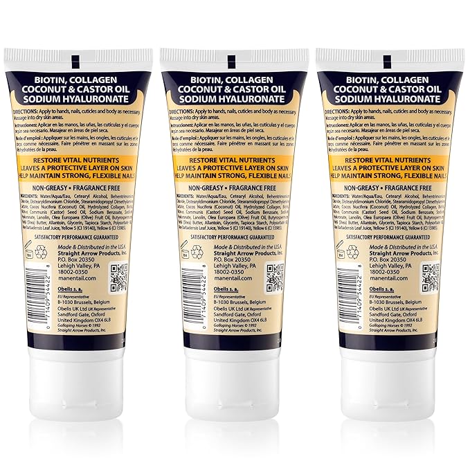 Mane 'n Tail Hoofmaker Hand & Nail Therapy (3.4 Oz Each, 3 Pack) – Fragrance-Free, Biotin & Collagen-Enriched Moisturizing Cream for Dry, Cracked Skin & Nails