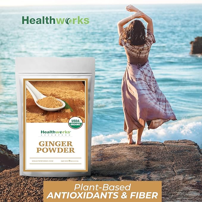 Healthworks Superfoods Organic Ginger Powder - 8 Oz - Ground, Raw & All-Natural - Keto, Vegan - Great with Coffee, Tea & Juices - Superfood/Spice