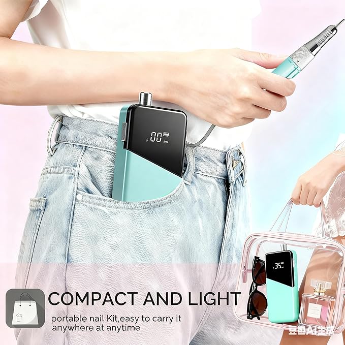 Electric Nail Drill Machine,Lumcrissy Portable Rechargeable 35000 RPM Electric Nail File E-File ,Electric Acrylic Nail Tools ,Polishing,Nail Removing (Light Green)