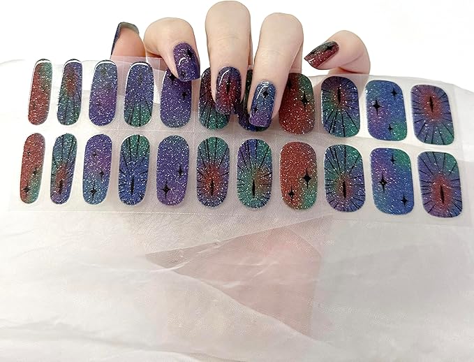 Semi Cured Gel Nail Strips 22pcs Polish Stickers Manicure Wraps for Home DIY Works with Nail Lamp Light