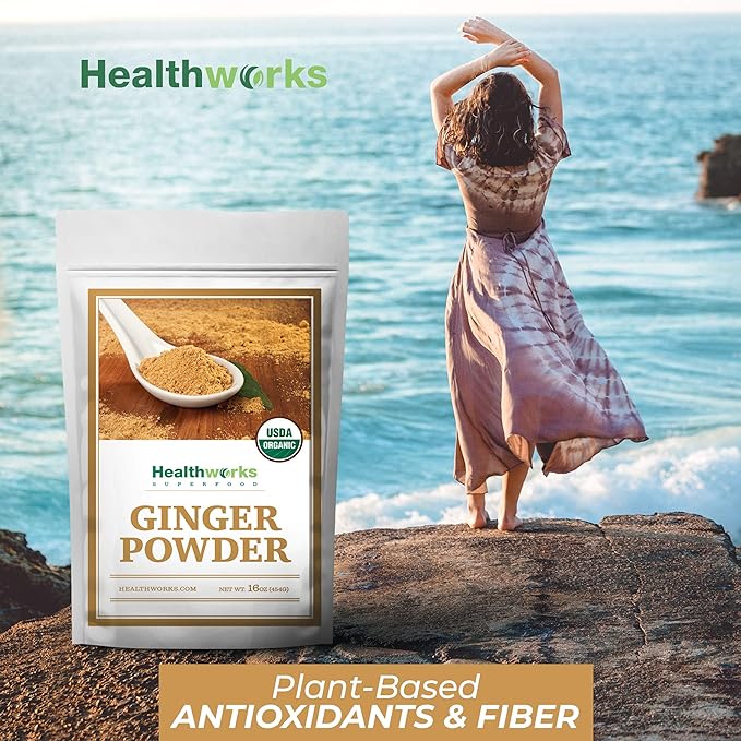 Healthworks Superfoods Organic Ginger Powder - 16 Oz / 1 Lb - Ground, Raw & All-Natural - Keto, Vegan - Great with Coffee, Tea & Juices - Superfood/Spice
