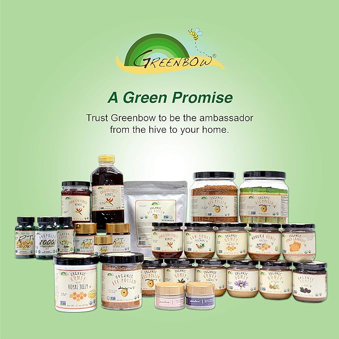 Greenbow Organic Bee Pollen - 100% USDA Certified Organic, Non-GMO, Halal, Kosher Certified, Pure & Natural Bee Pollen - Superfood Packed with Proteins, Vitamins & Minerals - Gluten Free - 155g
