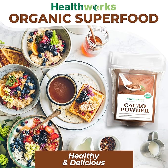 Healthworks Superfoods Organic Cacao Powder - 80 Oz / 5 Lbs - Cocoa Chocolate Substitute - Rich Choclate Flavour - Sugar-Free, Keto, Vegan & Non-GMO - Peruvian Bean/Nut Origin - Antioxidant Superfood