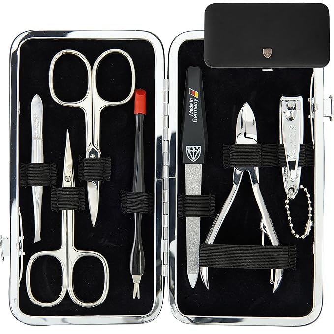 3 Swords Germany - brand quality 7 piece manicure pedicure grooming kit set for professional finger & toe nail care scissors clipper fashion leather case in gift box, Made by 3 Swords Germany (6271)