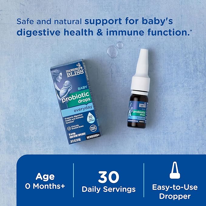 Mommy's Bliss Baby Probiotic Drops, Daily Gas, Constipation and Colic Symptom Relief + Immune Support, Newborns & Up, 0.34 Fl Oz (30 Servings), Pack of 2