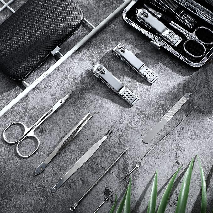 Lasnten 24 Set Christmas Manicure Set Bulk Nail Clippers Grooming Nail Kit Stainless Steel Professional Pedicure Kit Pedicure Tools with Travel Case Gifts for Xmas Men Women(8 in 1,Black)