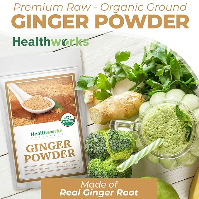 Healthworks Superfoods Organic Ginger Powder - 16 Oz / 1 Lb - Ground, Raw & All-Natural - Keto, Vegan - Great with Coffee, Tea & Juices - Superfood/Spice
