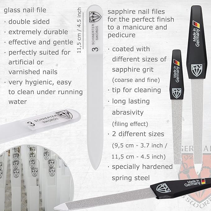 3 Swords Germany - brand quality 16 piece manicure pedicure grooming kit set for professional finger & toe nail care scissors clipper black synthetic leather case, Made in Germany