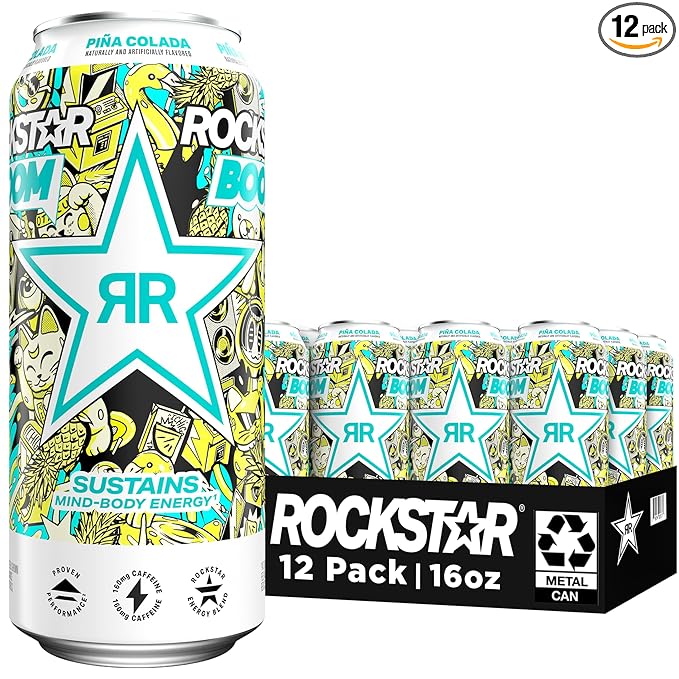 Rockstar Energy Drink, Boom Pina Colada 16 Fl Oz Cans (Pack of 12)
