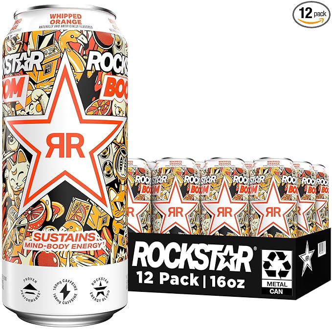 Rockstar Energy Drink Boom Whipped Orange, 16 Fl Oz (Pack of 12)
