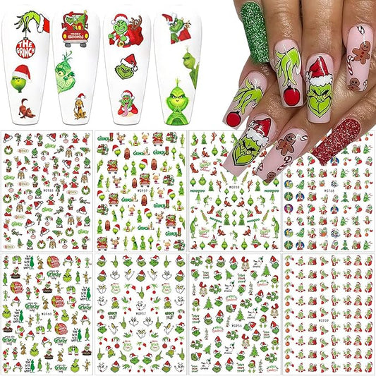 8 Sheets Christmas Nail Art Stickers - 3D Xmas Decals With Self-Adhesive Winter Nail Stickers for Holiday Designs