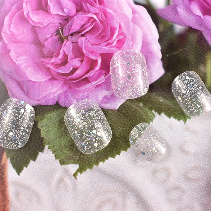 Semi Cured Gel Nail Strips Salon-Quality, Long Lasting Adhere Nail Art Stickers Decals (Glitter Sequins)