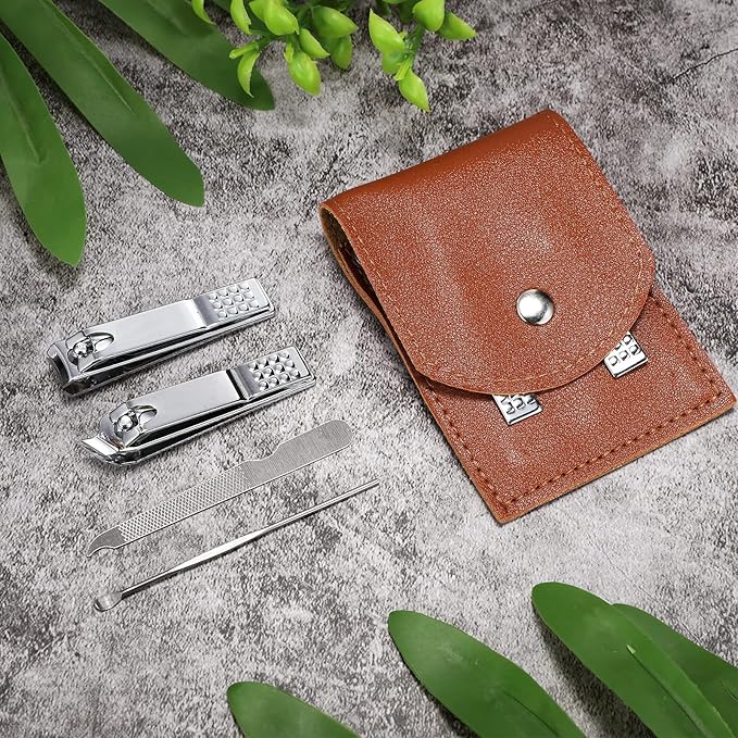 Lasnten 24 Set Christmas Manicure Set Bulk Nail Clippers Grooming Nail Kit Stainless Steel Professional Pedicure Kit Pedicure Tools with Travel Case Gifts for Xmas Men Women(4 in 1,Brown)
