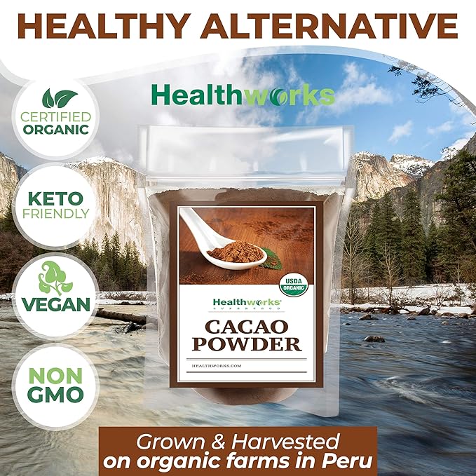 Healthworks Superfoods Organic Cacao Powder - 48 Oz / 3 Lb - Cocoa Chocolate Substitute - Rich Choclate Flavour - Sugar-Free, Keto, Vegan & Non-GMO - Peruvian Bean/Nut Origin - Antioxidant Superfood - Packaging May Vary
