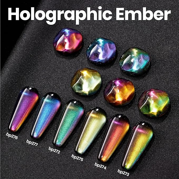 Beetles Chrome Nail Polish Set - Chameleon Holographic Ember 6 Colors Quick Fast Dry Metallic Nail Polish Long Lasting DIY Fingernail Art Home Salon Christmas Gifts for Girls Women